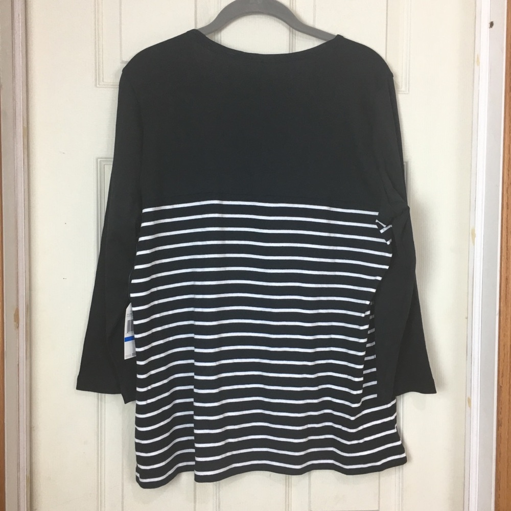 NWT Nautica XL black and white striped 3/4 sleeve - Picture 2 of 6